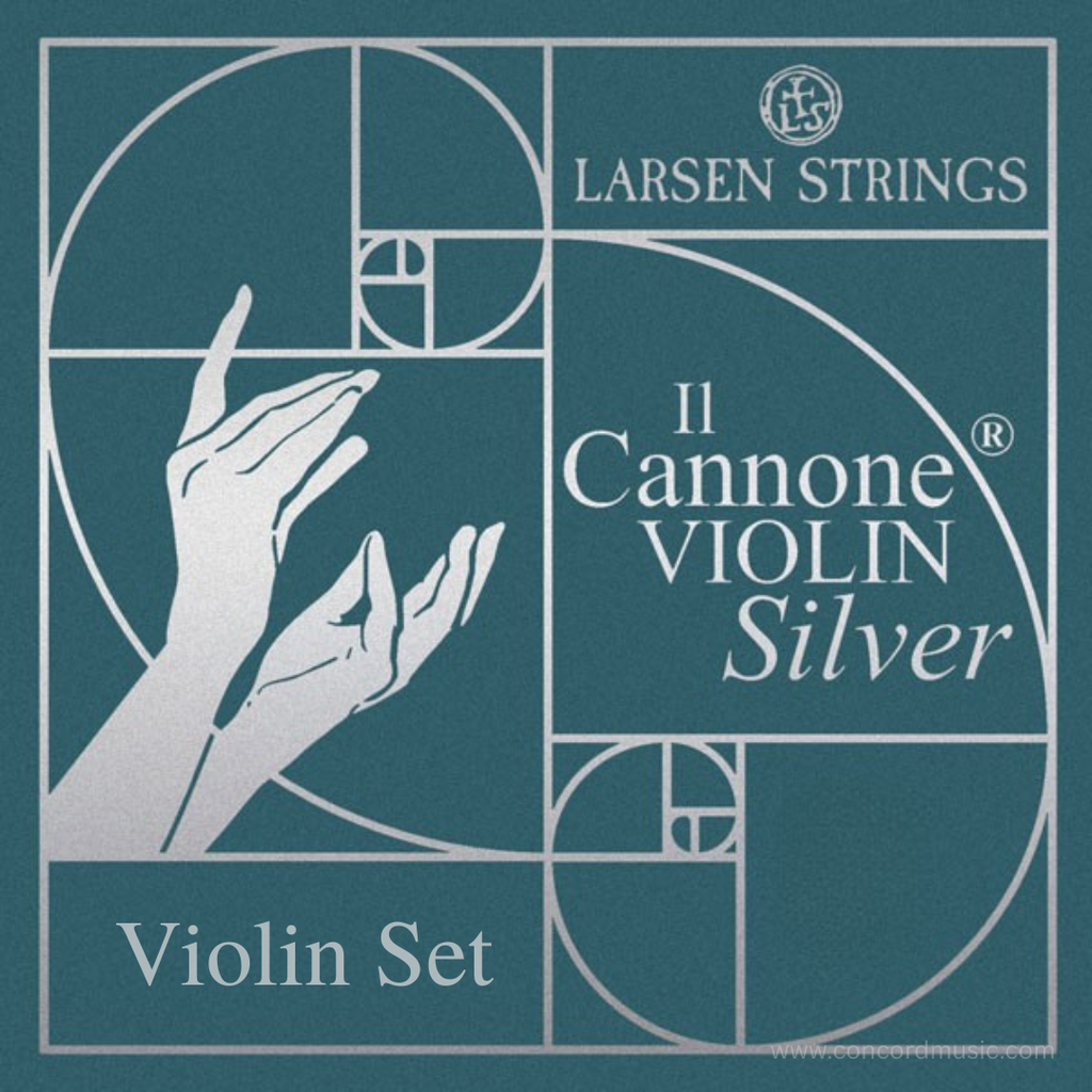 Larsen Il Cannone Silver Violin Set aqua blue color box with silver lettering