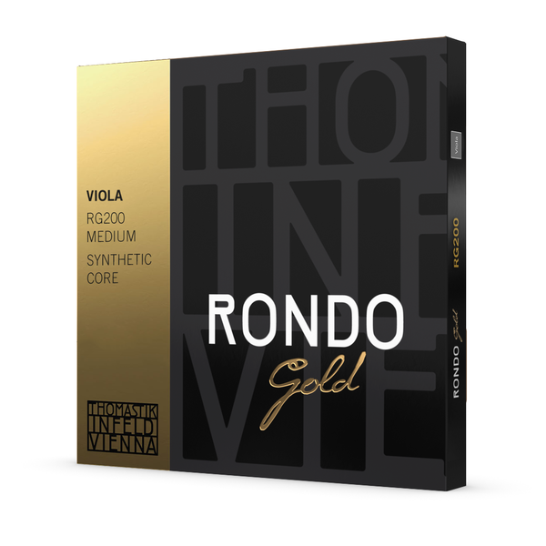 Rondo Gold viola string set packaging with gold and black design