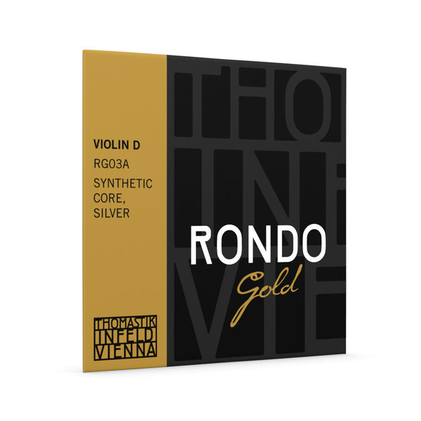 Rondo Gold Violin D String packaging in black & gold; RG03A