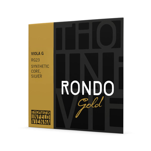 Thomastik-Infeld Rondo Gold viola G string RG23 black & gold packaging on a white background