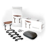 Pirastro KorfkerSpring  chinrest with all the pieces laid out with packaging on a white background