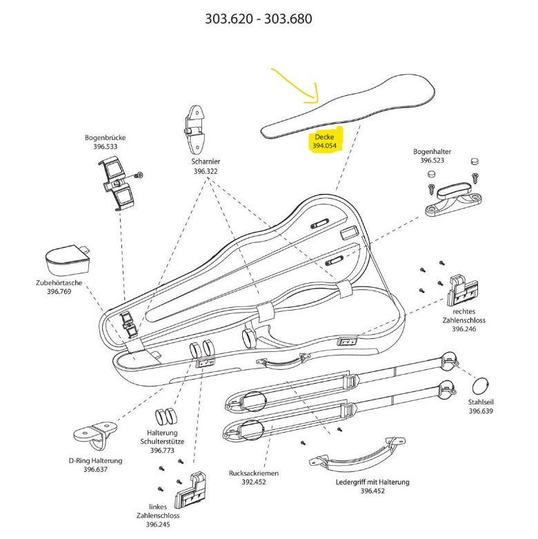 Gewa Shaped Violin Air Case replacement parts, replacement blanket highlighted