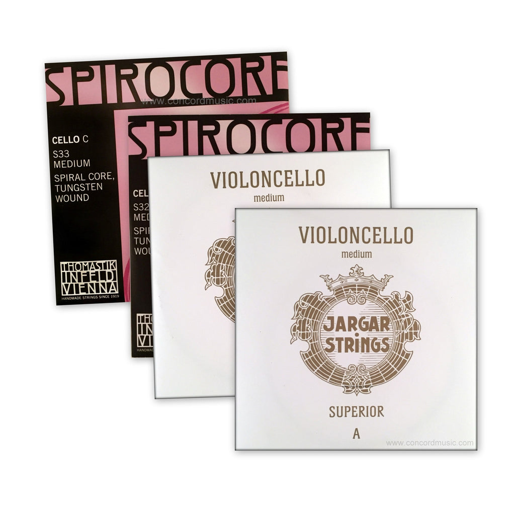 Combination cello set: Jargar Superior and Spirocore tungsten strings