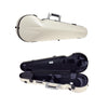 Bam Supreme Ice violin case white & black; front view and case open view