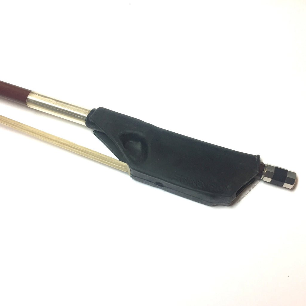 Stringvision Bowgrip shown on violin bow, black rubber grip